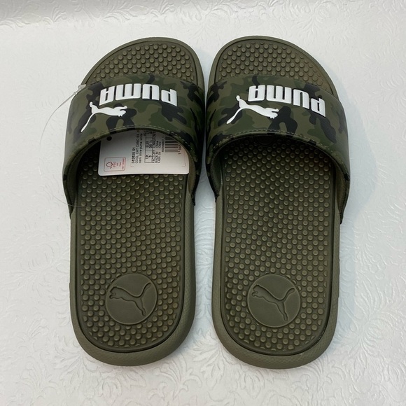 Puma Cool Cat Camo BX Dark Olive-Puma White Junior Slides Size 4C. - Picture 1 of 7